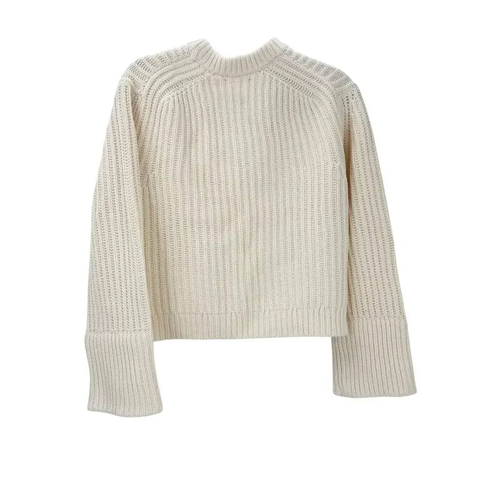 J. Crew Heritage Cotton Fisherman Crewneck Sweater Antique White Size M NWT